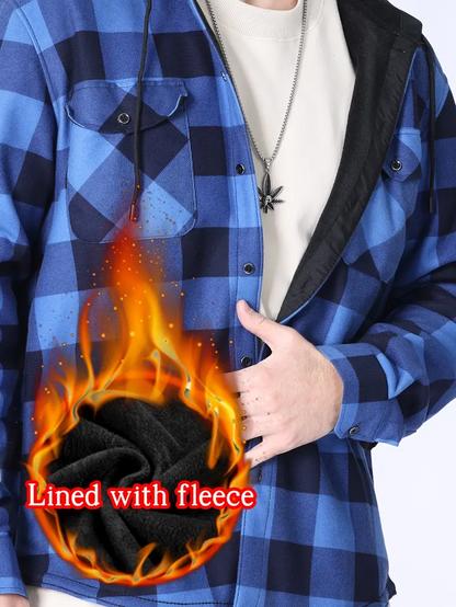 Men's Plaid Hooded Jacket - Warm