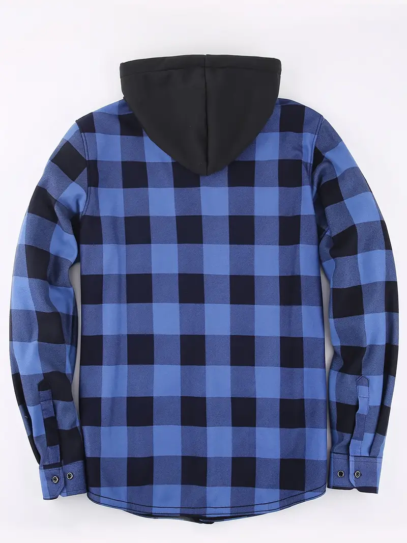 Men's Plaid Hooded Jacket - Warm