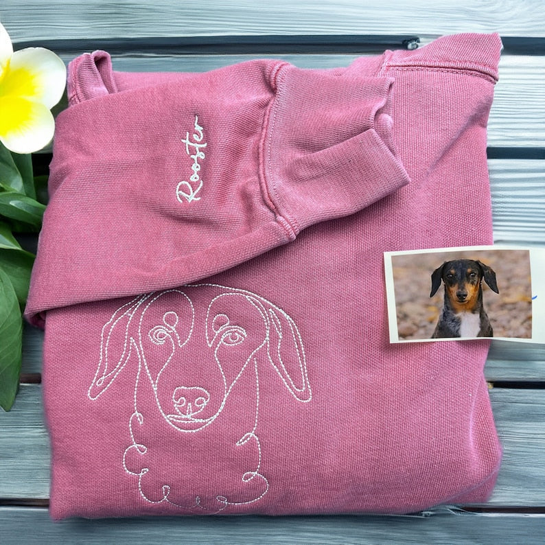 Personalized Dog Line Art Embroidered Pet Hoodie